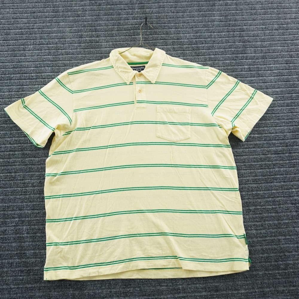 VTG Abercrombie‎ & Fitch Polo Shirt XL Yellow Green Striped Chest Pocket Cotton